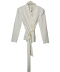commense White Stand Collar Belted Long Sleeve Blazer UK S