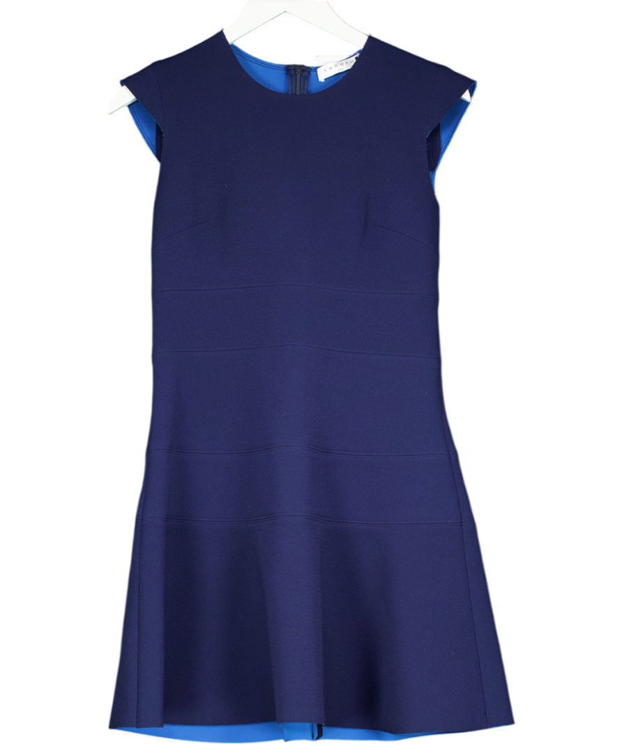 SANDRO PARIS Navy Blue Crepe Fit & Flare Dress UK 10
