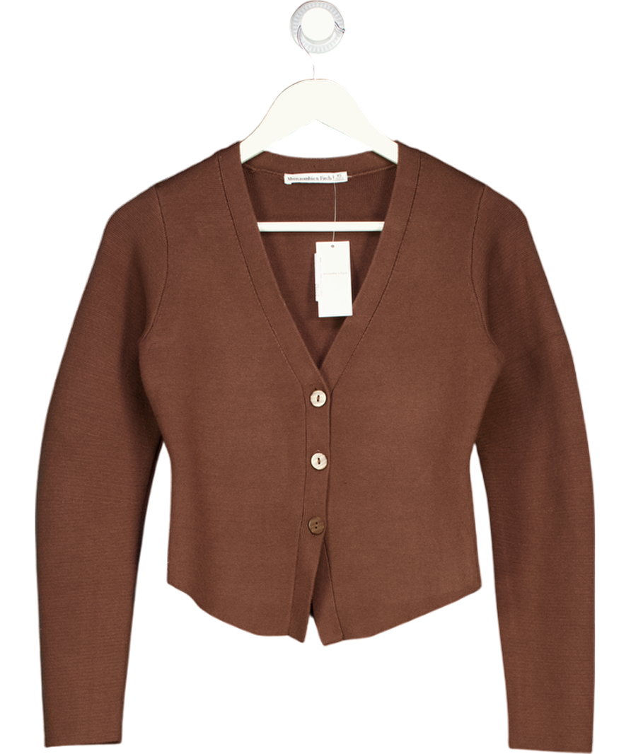 ABERCROMBIE & FITCH Brown Viscose Blend Fitted Cardigan UK XS