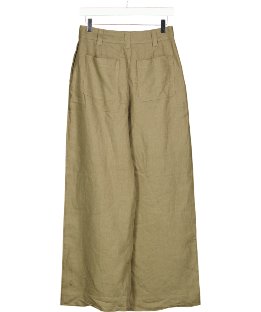 REISS Ashby Linen Wide-leg Trousers In Khaki Green UK 8