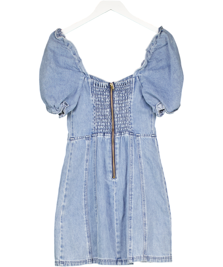 & Other Stories Blue Puff Sleeve Denim Corset Mini Dress UK 8