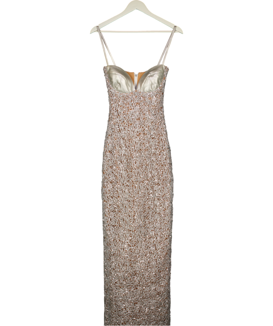 THE DOLL'S HOUSE Metallic Silver Sira Maxi Dress UK XS