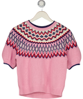 BODEN Cotton Knit Margot Puff Sleeve T-shirt - Almond Pink Fair Isle UK S