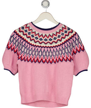 BODEN Cotton Knit Margot Puff Sleeve T-shirt - Almond Pink Fair Isle UK S