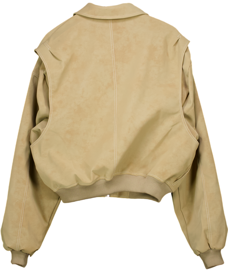 Lioness Beige Latte Faux Leather Vista Bomber UK S