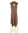 ZARA Brown Long Dress With Contrast Lace UK S