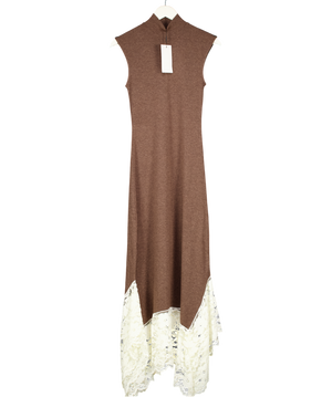 ZARA Brown Long Dress With Contrast Lace UK S