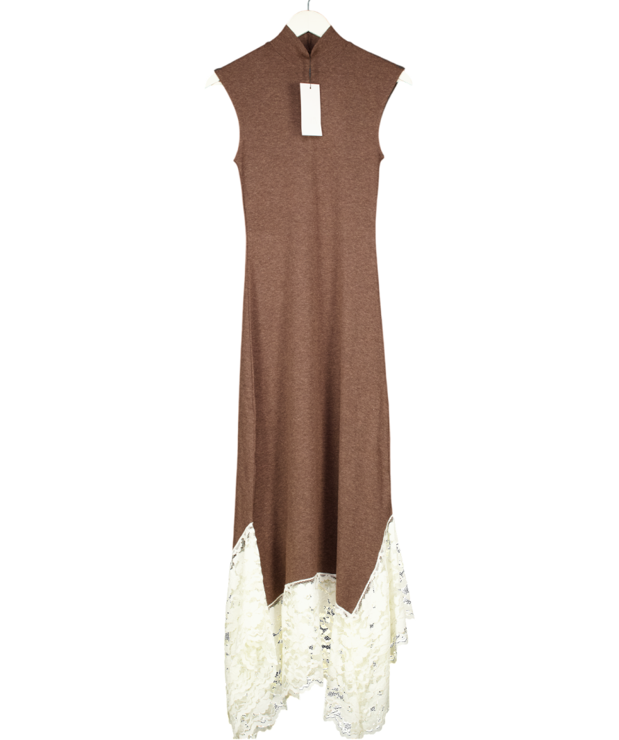 ZARA Brown Long Dress With Contrast Lace UK S