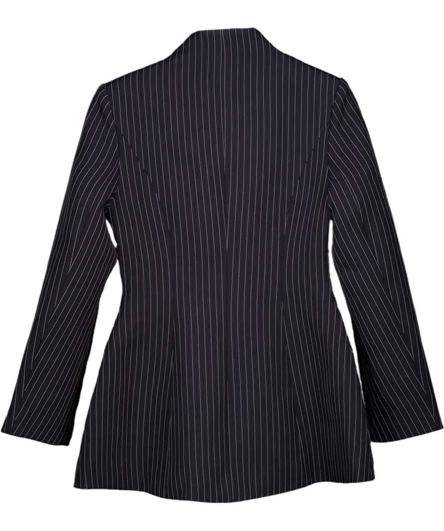 ODDMUSE Tailored Pinstripe Cinched Waist Blazer - Navy Blue UK S