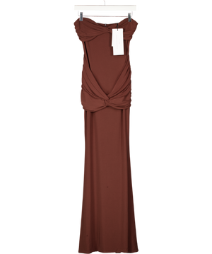 CLUB L Elodia Brown Bandeau Maxi Dress With Gathered-detailing UK 8