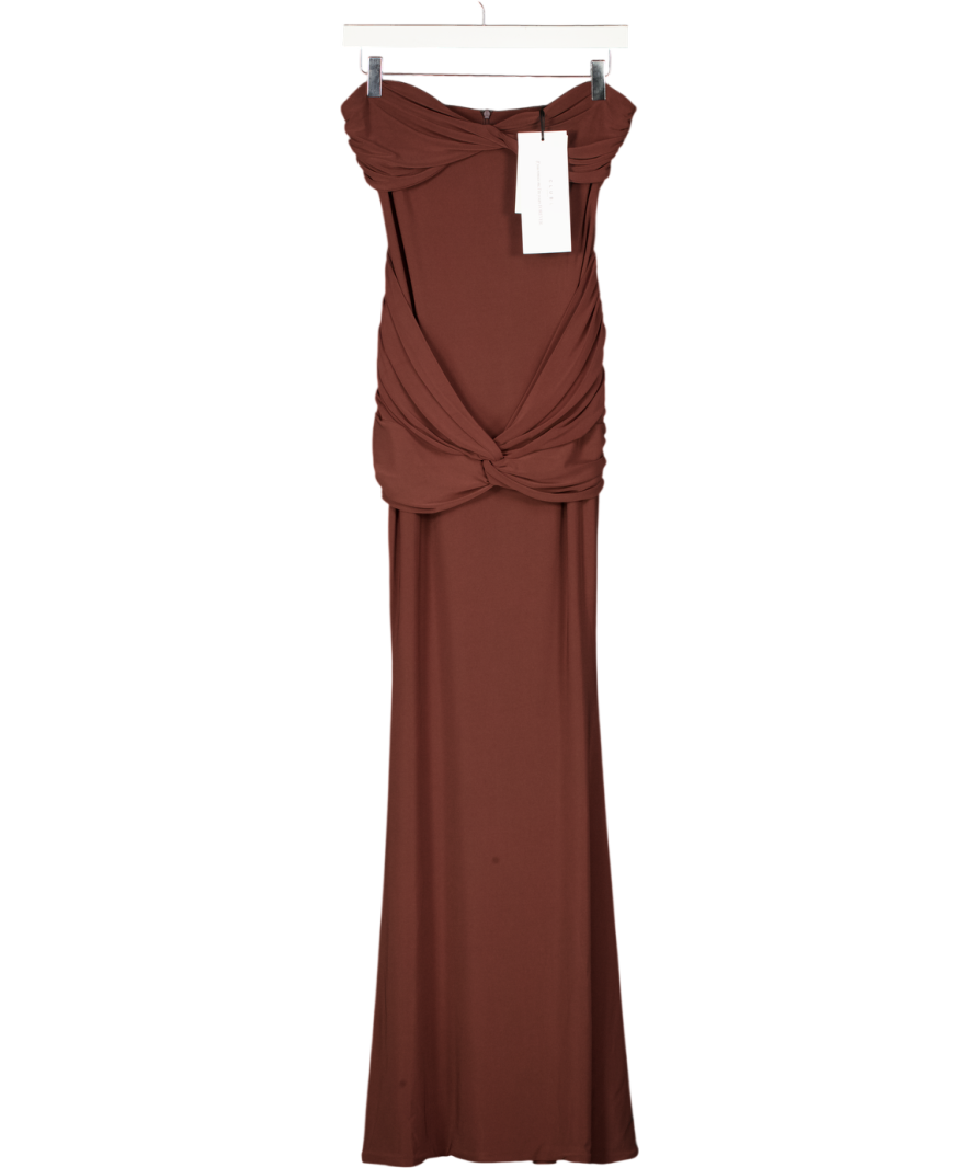 CLUB L Elodia Brown Bandeau Maxi Dress With Gathered-detailing UK 8