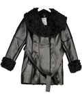 Karen Millen Black Faux Long Fur Belted Cuff And Collar Coat UK 10