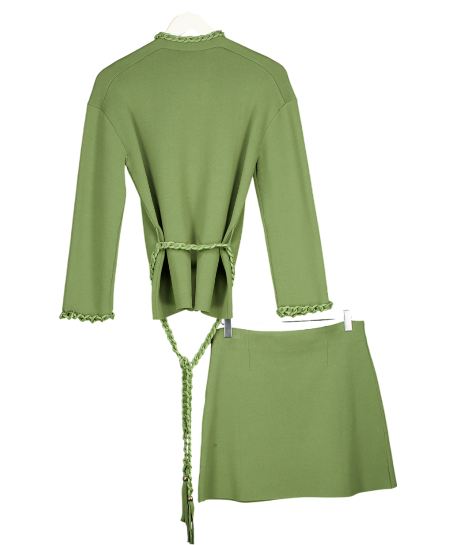 Maje Green 2-piece Khaki Madeno Knit Cardigan And Skirt Suit Sz1 UK 8