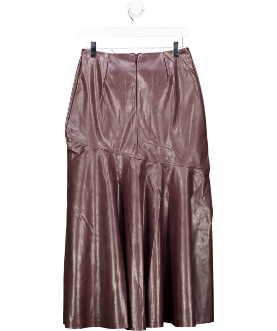 French Connection Dark Burgundy / Brown Kayleigh Faux Leather Fluted Midi Skirt UK 8