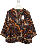ISABEL MARANT Black 100% Silk Printed Notch Neck Top Fr38 UK 10
