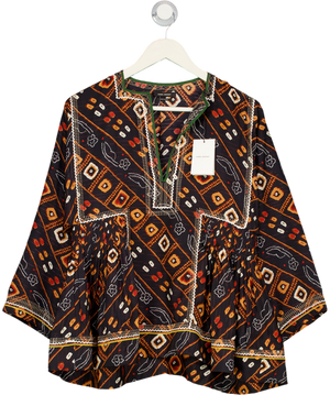ISABEL MARANT Black 100% Silk Printed Notch Neck Top Fr38 UK 10