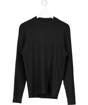 Black Crew Neck Ribbed Knit Jumper UK L