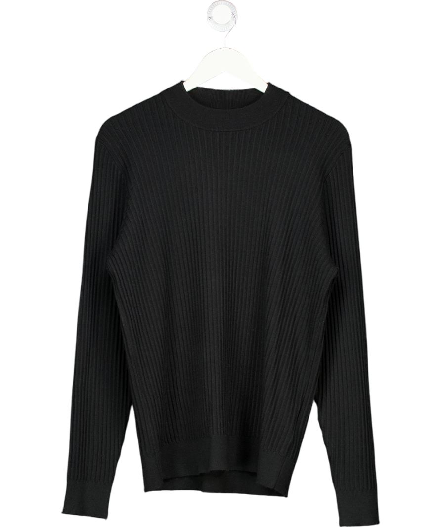 Black Crew Neck Ribbed Knit Jumper UK L
