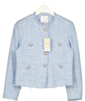 MANGO Blue Tweed Jacket With Pearl Button Detail UK M