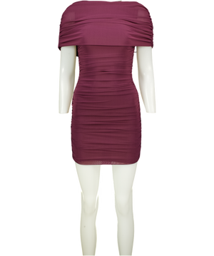 HEIRESS BEVERLY HILLS Purple The Draped Shoulder Mini Dress Mauve Wine UK XXS