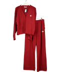 The Couture Club 2-piece Burgundy Red Knitted Logo Cardigan And Straight Leg Trouser Set UK M
