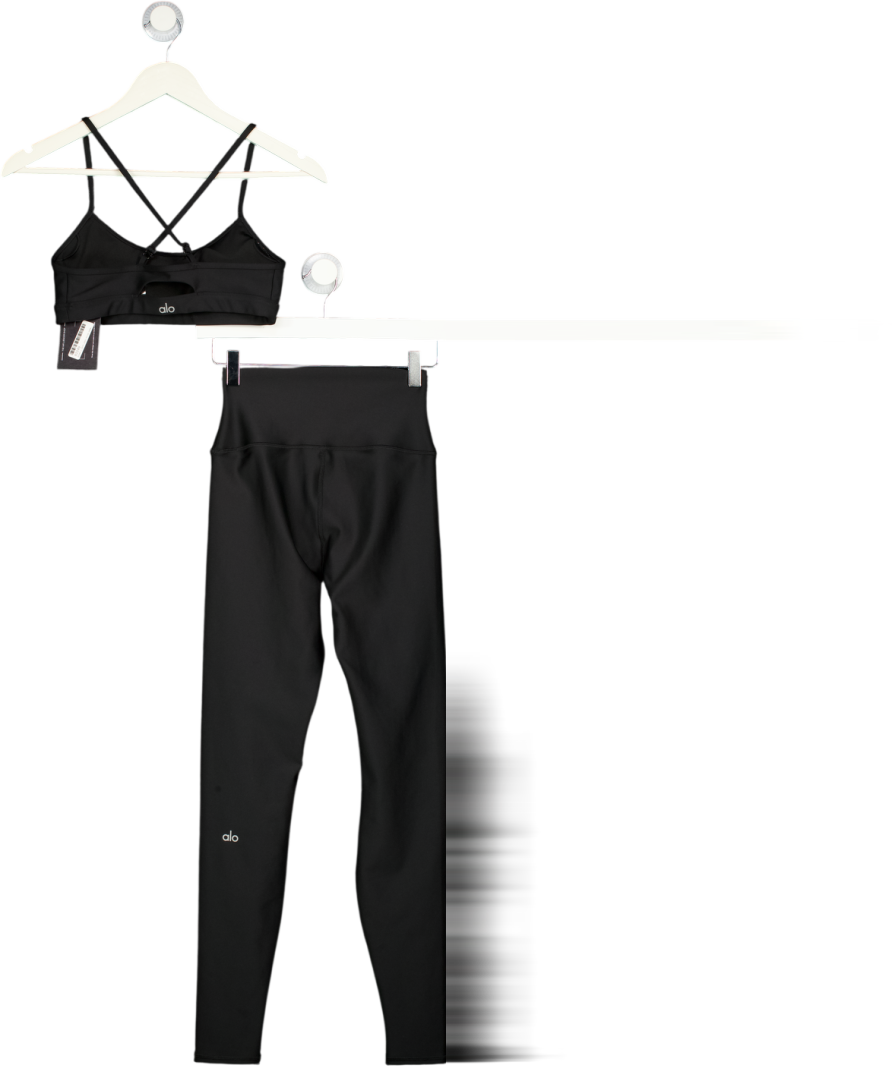 ALO YOGA Black 2 Piece Sports Bra & Leggings Set UK S