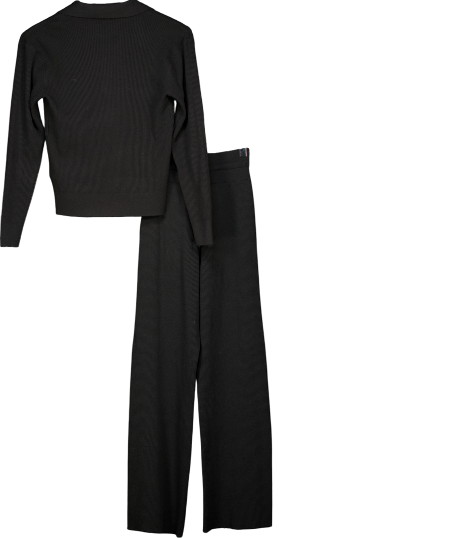 Uniqlo Black Polo Jumper And Milano Ribbed Trousers UK XXS