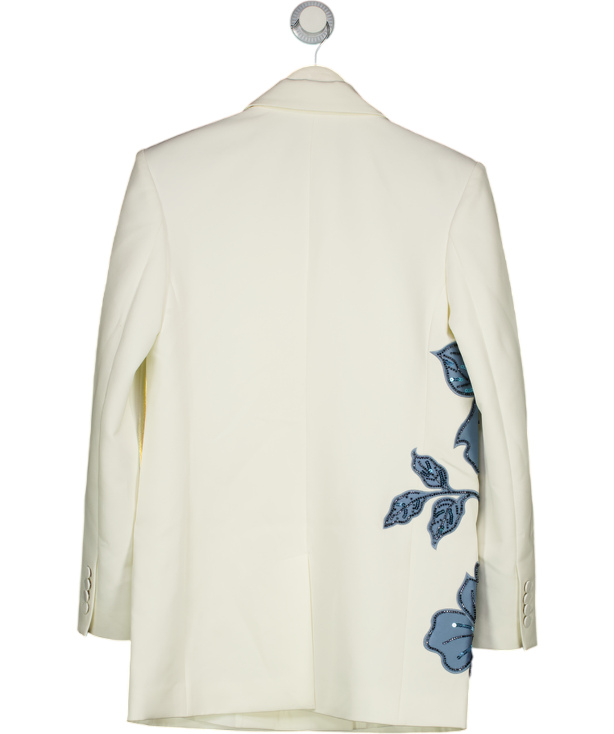 Karen Millen Premium Ivory / Blue Summer Embellished Applique Tailored Jacket UK 10