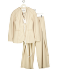 ARRANGE 2-piece Twill Sculpted Blazer And Wide Leg Trouser Co-ord In Stone Beige UK 10