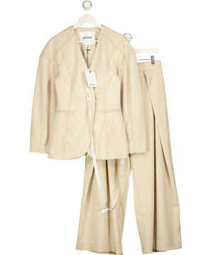 ARRANGE 2-piece Twill Sculpted Blazer And Wide Leg Trouser Co-ord In Stone Beige UK 10