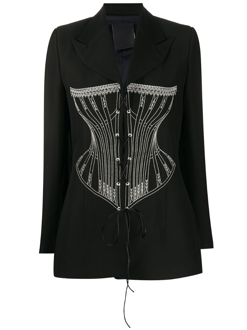 Seen Users Black Embroidered Corset Blazer UK XS/S