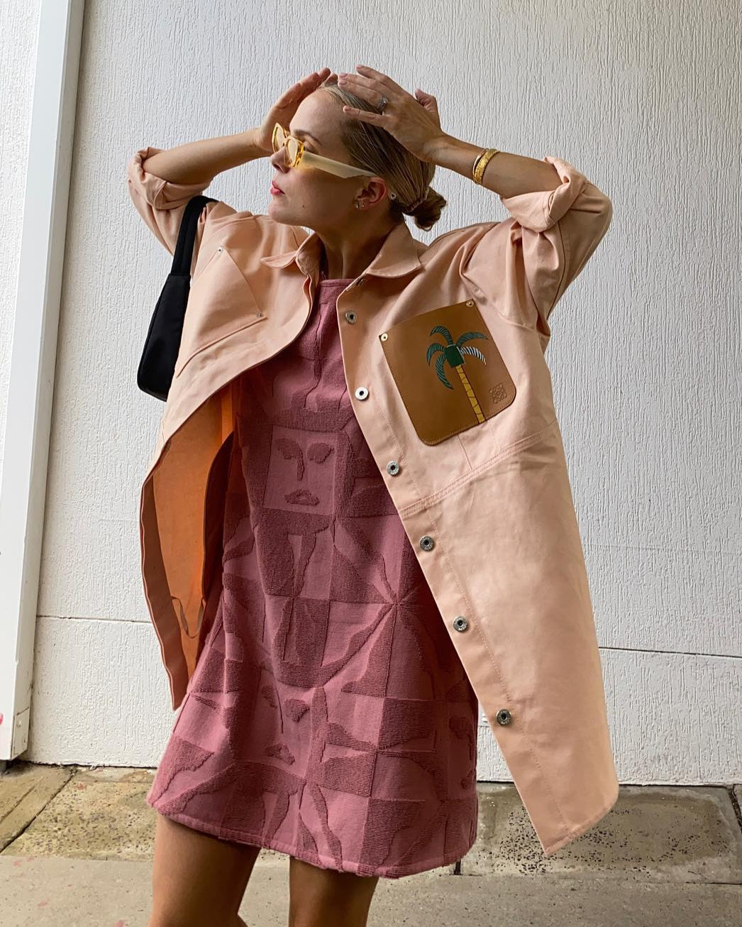 Loewe Pink X Ken Price La Palme Denim Leather Logo Patch Overshirt UK 6