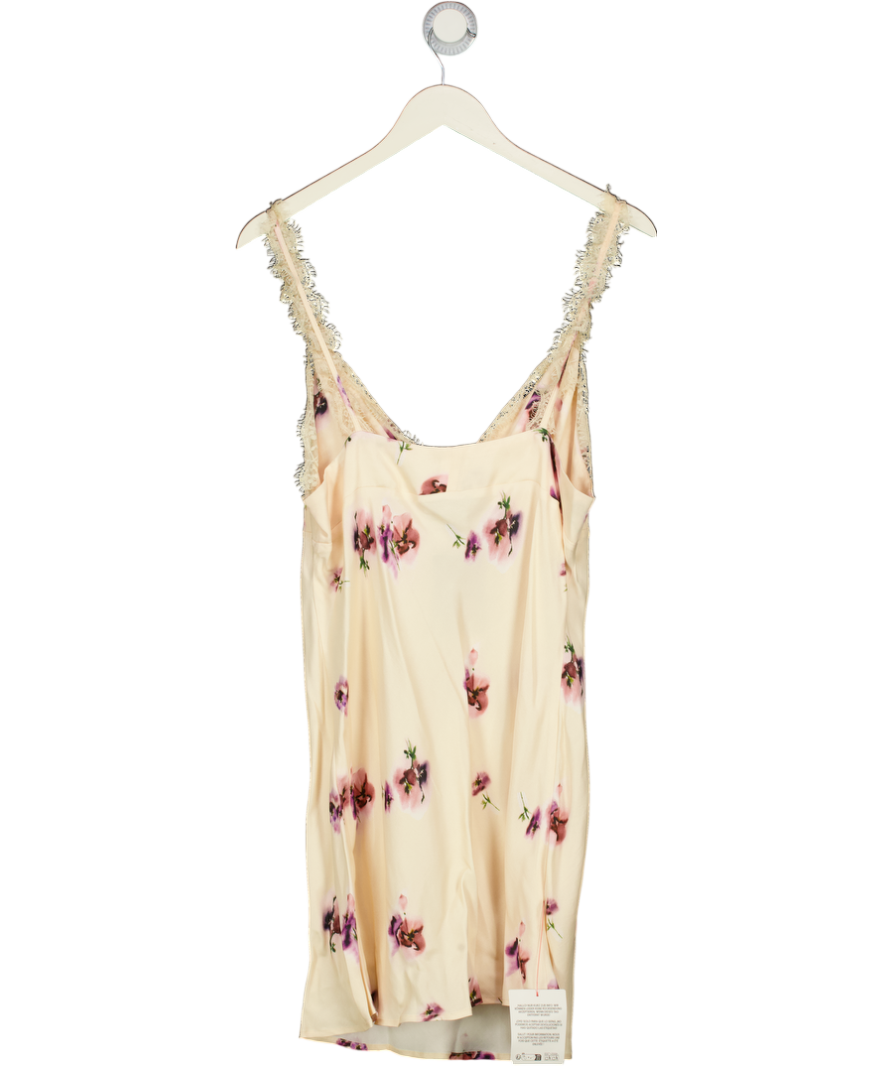ASOS Cream Floral Print Lace Trim Mini Dress UK 12