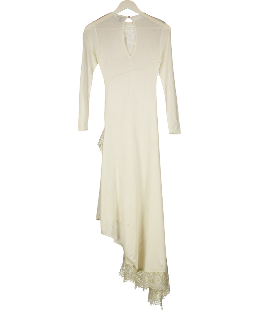 KAREN MILLEN Cream Petite Viscose Blend Slinky Sheer Lace Detail Asymmetric Knit Maxi Dress UK XS