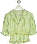 ANTHROPOLOGIE Mint Green Short-sleeve Embroidered Smocked Blouse UK M