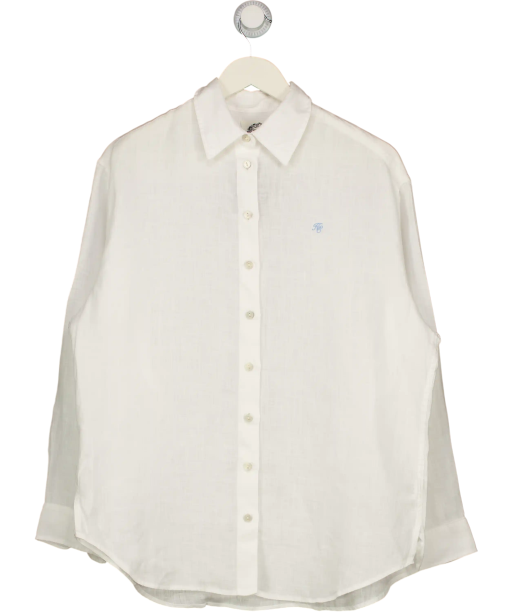 HOLLAND COOPER White Embroidered Logo Amalfi Linen Shirt UK S