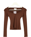 Klayd Brown Deep V Long Sleeve Top UK XS