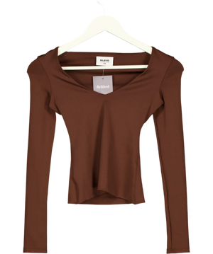 Klayd Brown Deep V Long Sleeve Top UK XS