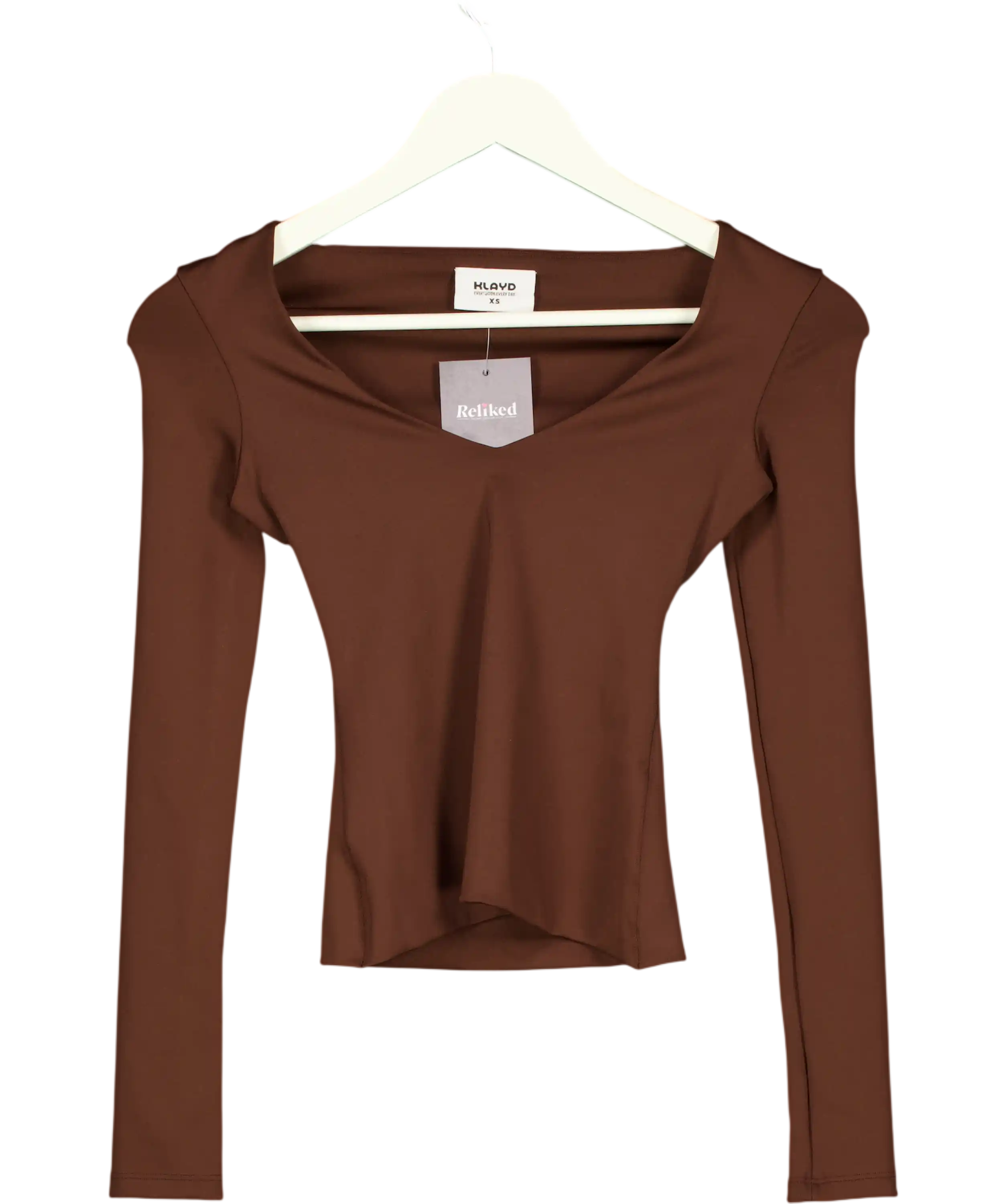 Klayd Brown Deep V Long Sleeve Top UK XS
