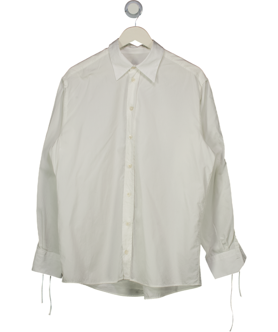 Julie Kegels White Cotton Poplin Ruched Sleeve Button-up Shirt UK 10