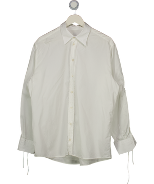 Julie Kegels White Cotton Poplin Ruched Sleeve Button-up Shirt UK 10