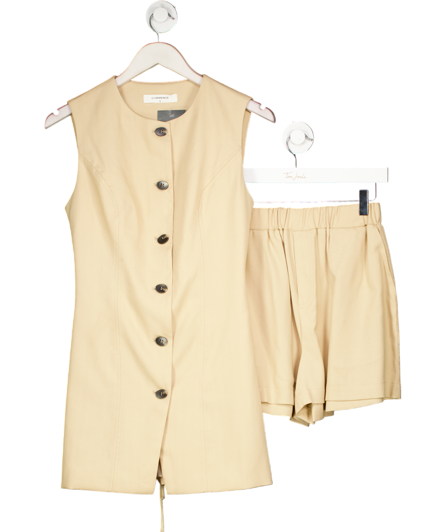 commense Beige Cotton & Linen Tie-back Shorts Set UK S