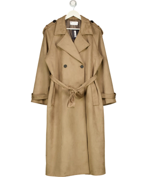 ASOS Brown Faux Suede Double Breasted Trench Coat UK 10