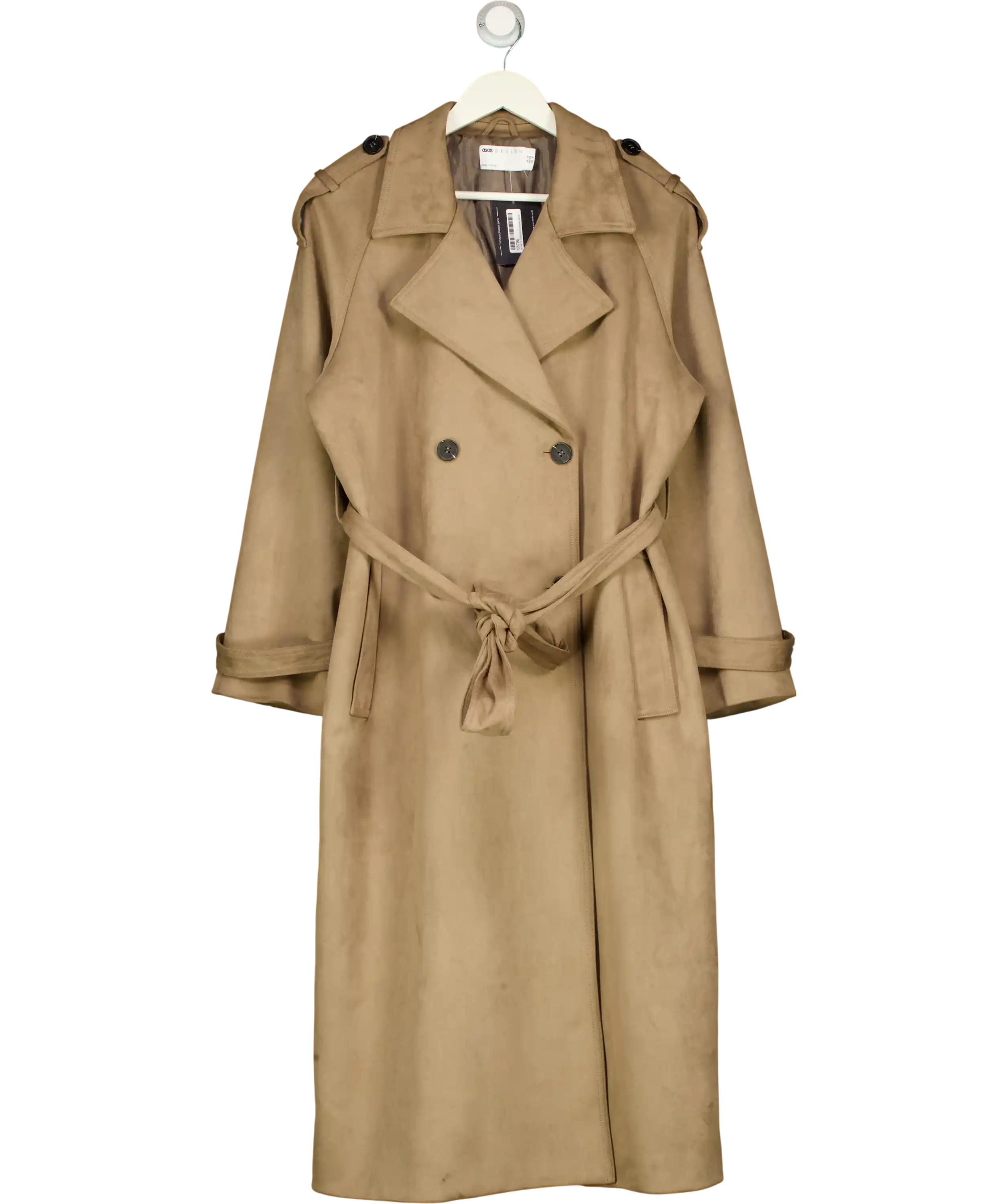 ASOS Brown Faux Suede Double Breasted Trench Coat UK 10