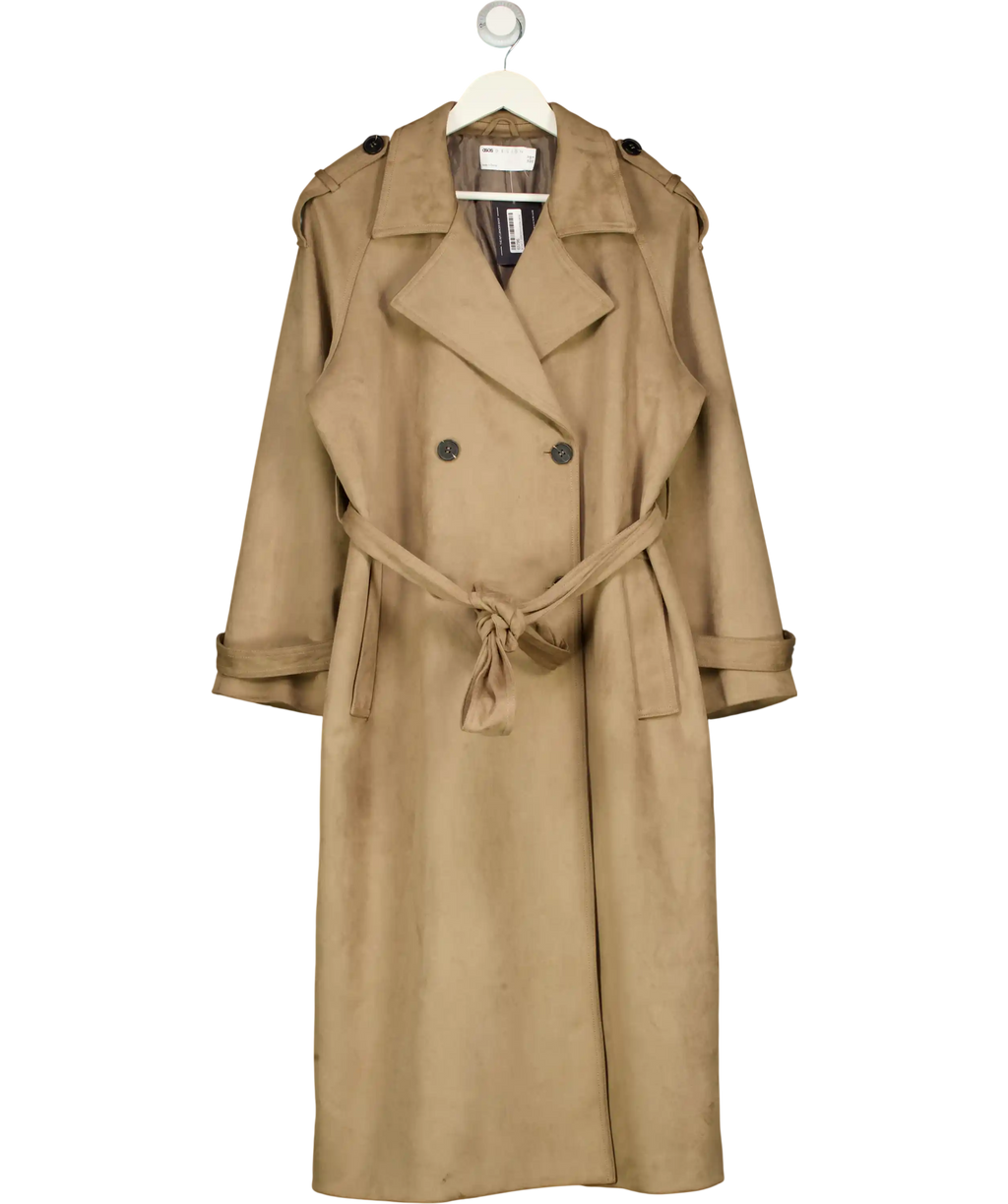 ASOS Brown Faux Suede Double Breasted Trench Coat UK 10