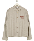 ASOS Beige Oversized Stripe Shirt With Chest Embroidery UK L