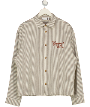 ASOS Beige Oversized Stripe Shirt With Chest Embroidery UK L