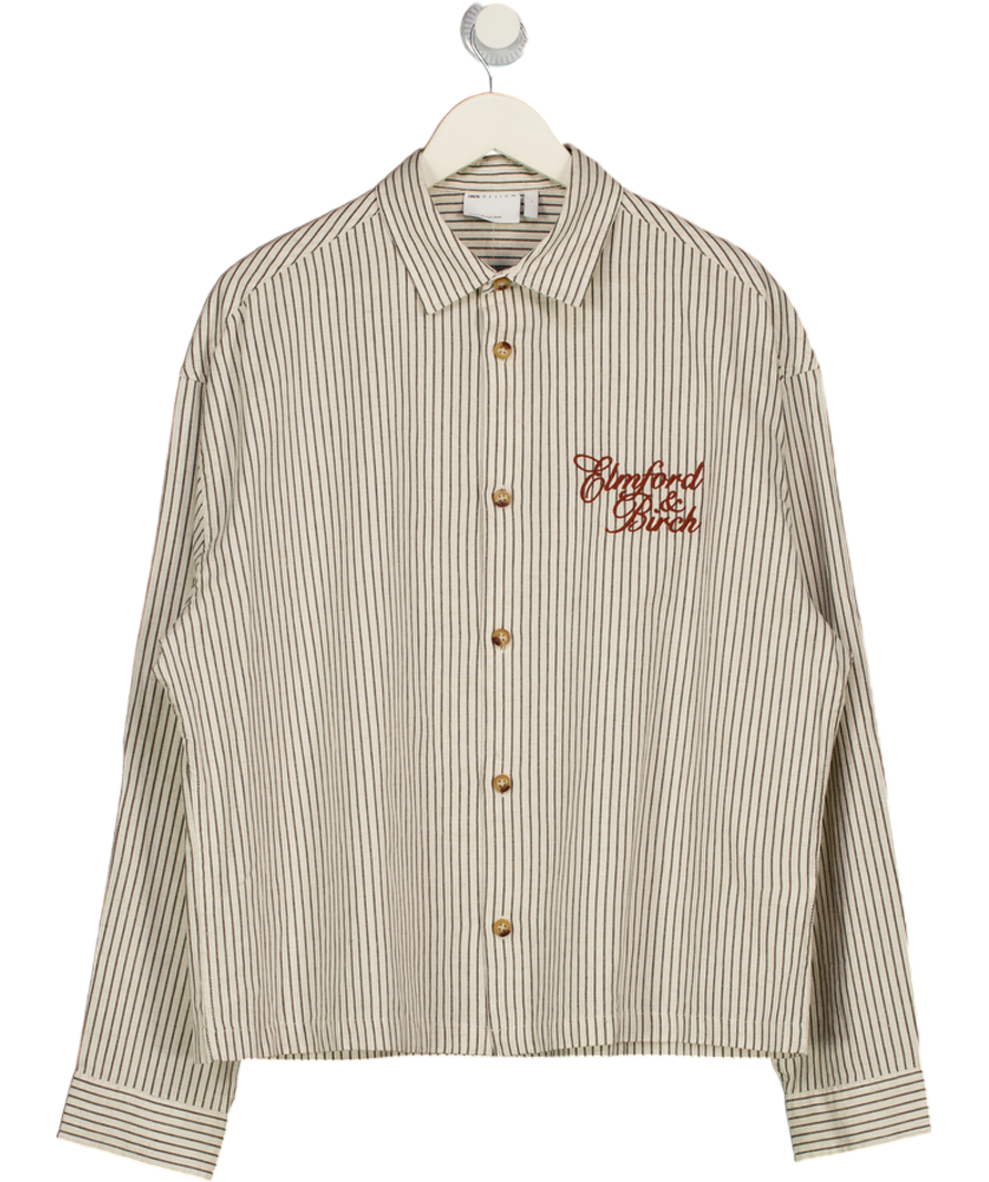 ASOS Beige Oversized Stripe Shirt With Chest Embroidery UK L