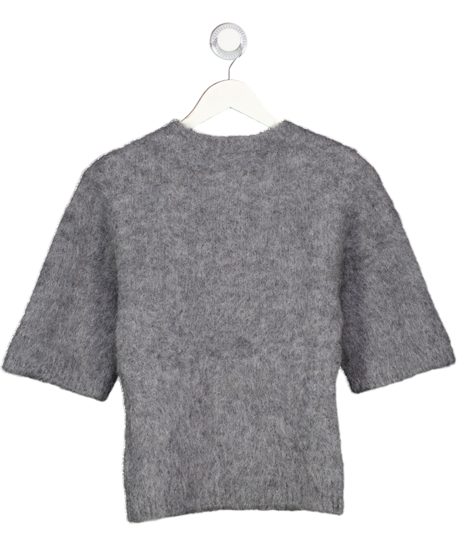 NA-KD Grey Knitted Alpaca Blend Short Sleeve Sweater UK XS