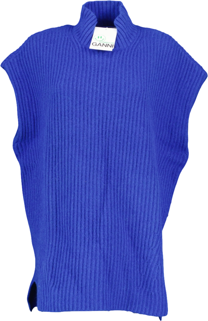 GANNI Blue Rib Knit Sleeveless Jumper UK XL